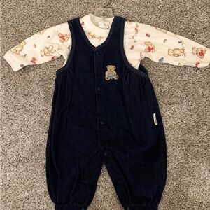 VTG Carters Navy Corduroy Overalls with Bear‎ Patch
